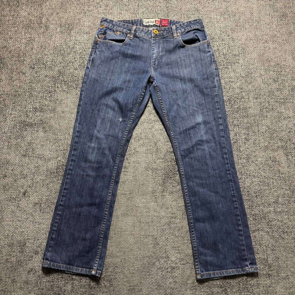 Quiksilver Straight Leg Jeans Mens 32 Blue Y2K Skate Denim Distressed 0608 - Picture 4 of 12